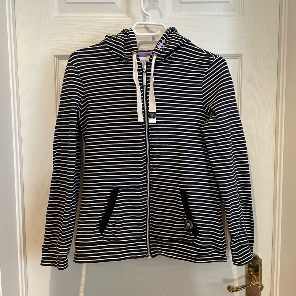 Blue and White Striped Cardigan Sweater